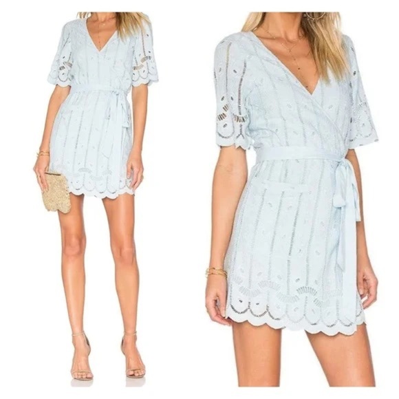Tularosa Rocky Eyelet Wrap Dress in Baby Blue (D10) - Picture 1 of 6